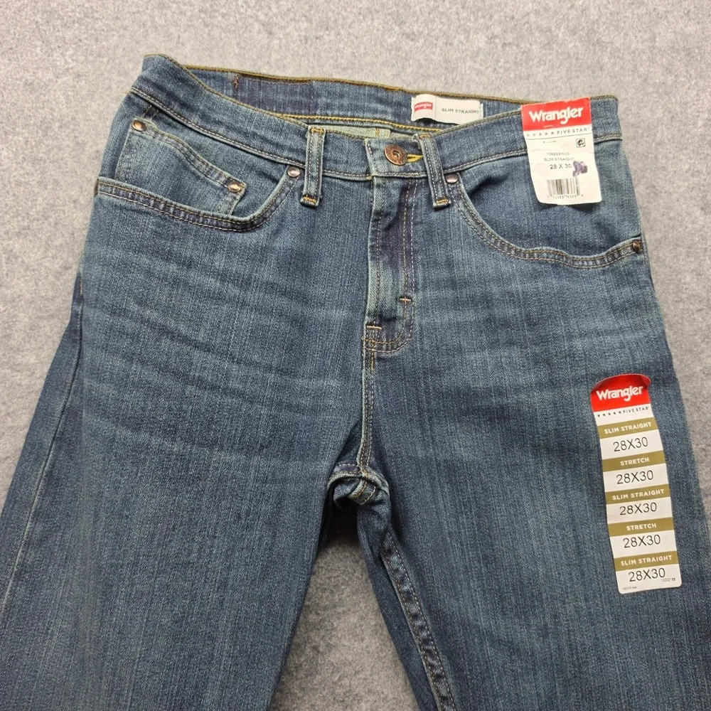 Wrangler Five Star Men Slim Straight Leg Jeans 28x30 Blue Denim 1092SSWJS